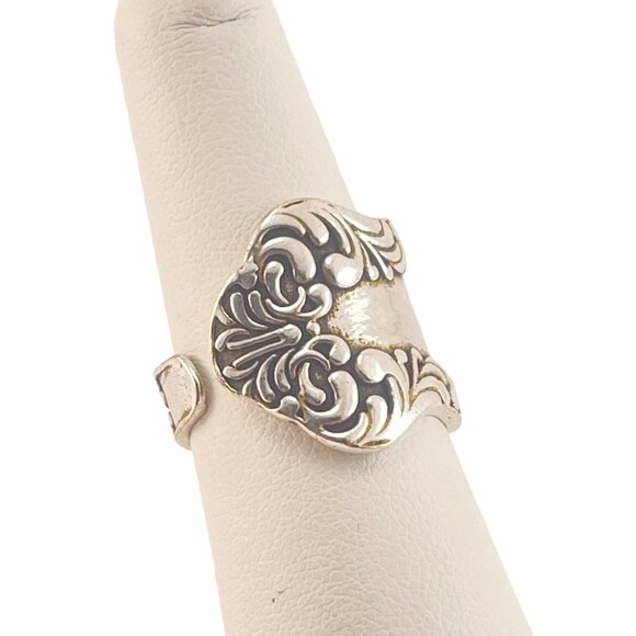 Vintage Victorian Style Silver Tone Spoon Ring Adjustable Size Intricate Scrollw - Picture 4 of 8
